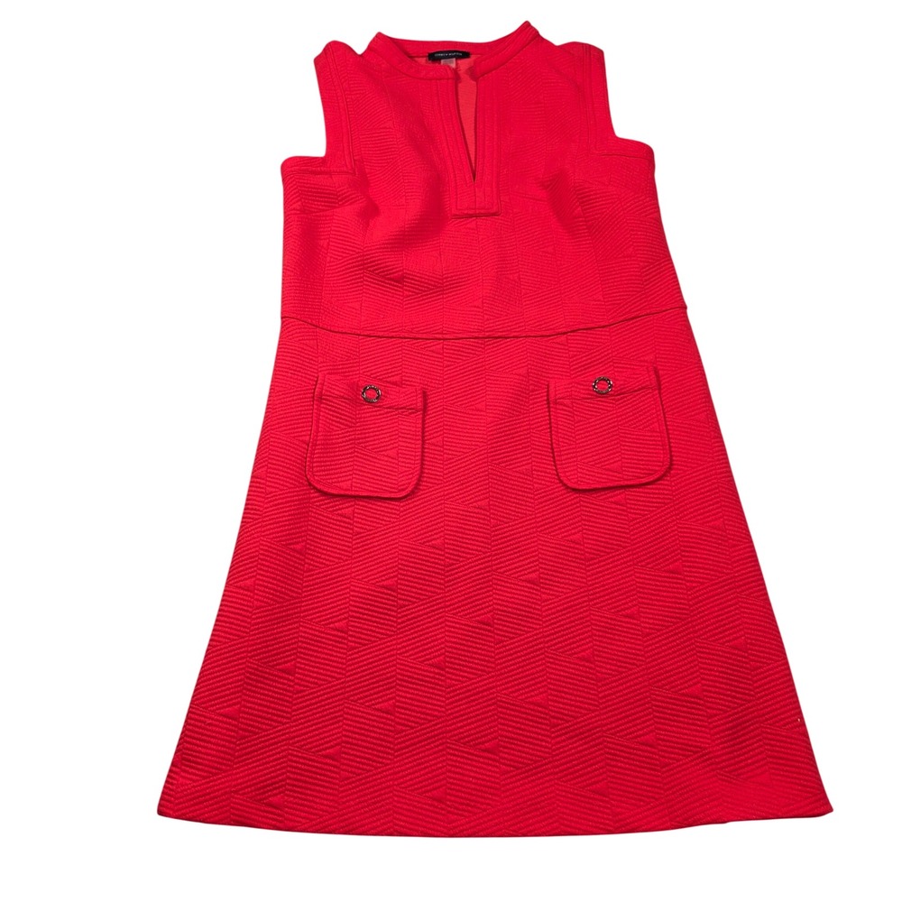 Tommy Hilfiger Shift Dress 10 Coral Red Geometric Textured Sleeveless Pockets